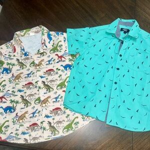 Kid’s Dinosaur Print and Teal Button-Up Shirts
